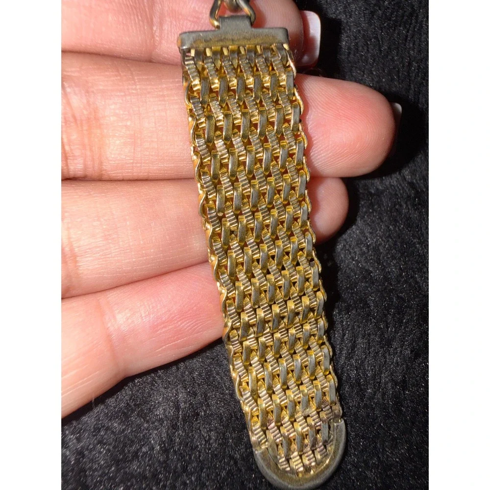 Vintage Two Tone Mesh Pocket Watch Fob Chain Mixed Metal Swivel Dog Clip
